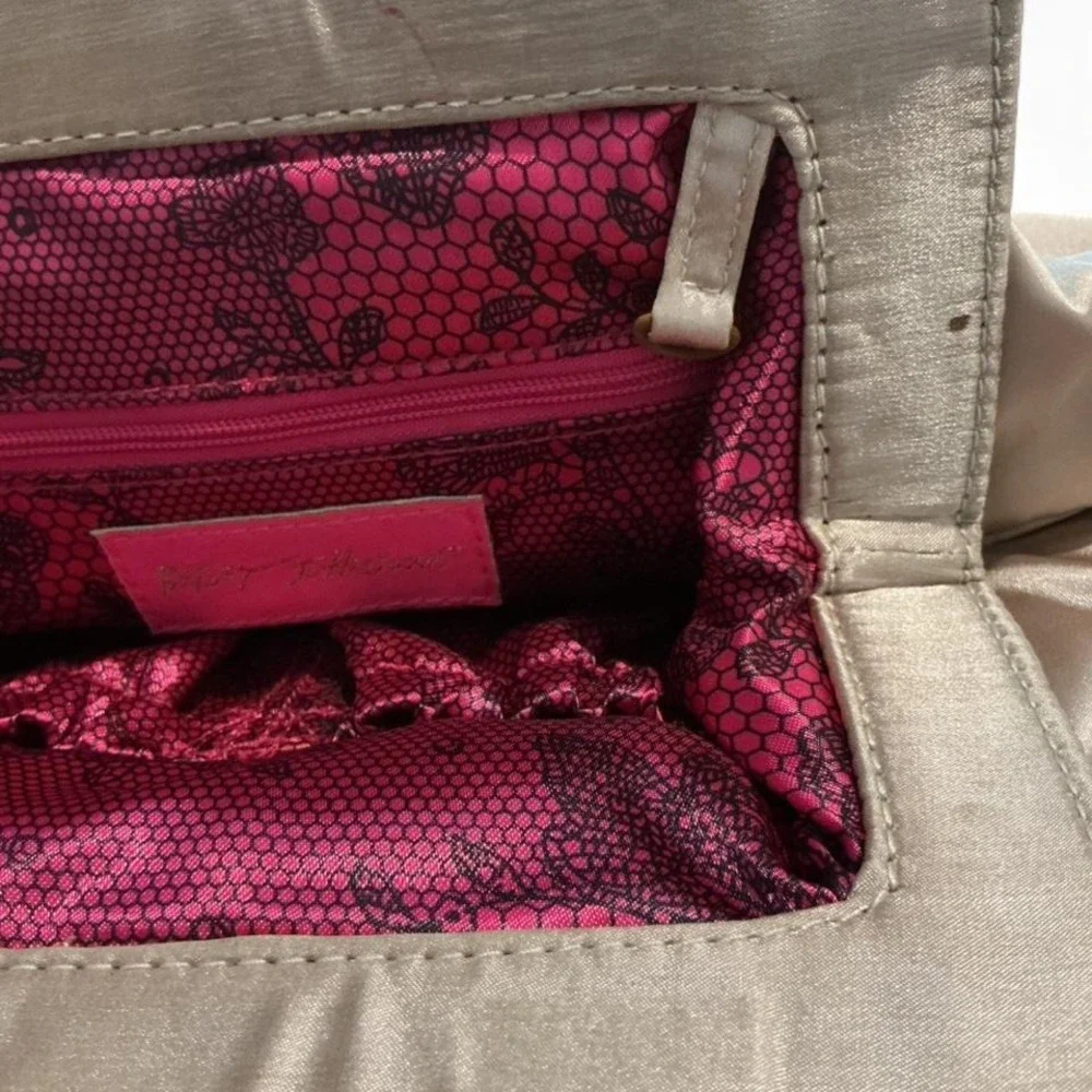 Betsey Johnson Clutch Women‎ OS Champagne Good Sequin Bow Satin Evening Bag